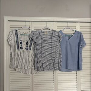 Women’s Light Blue Patterned Short Sleeve Boho Summer Tops Hippie Bohemian Sz L